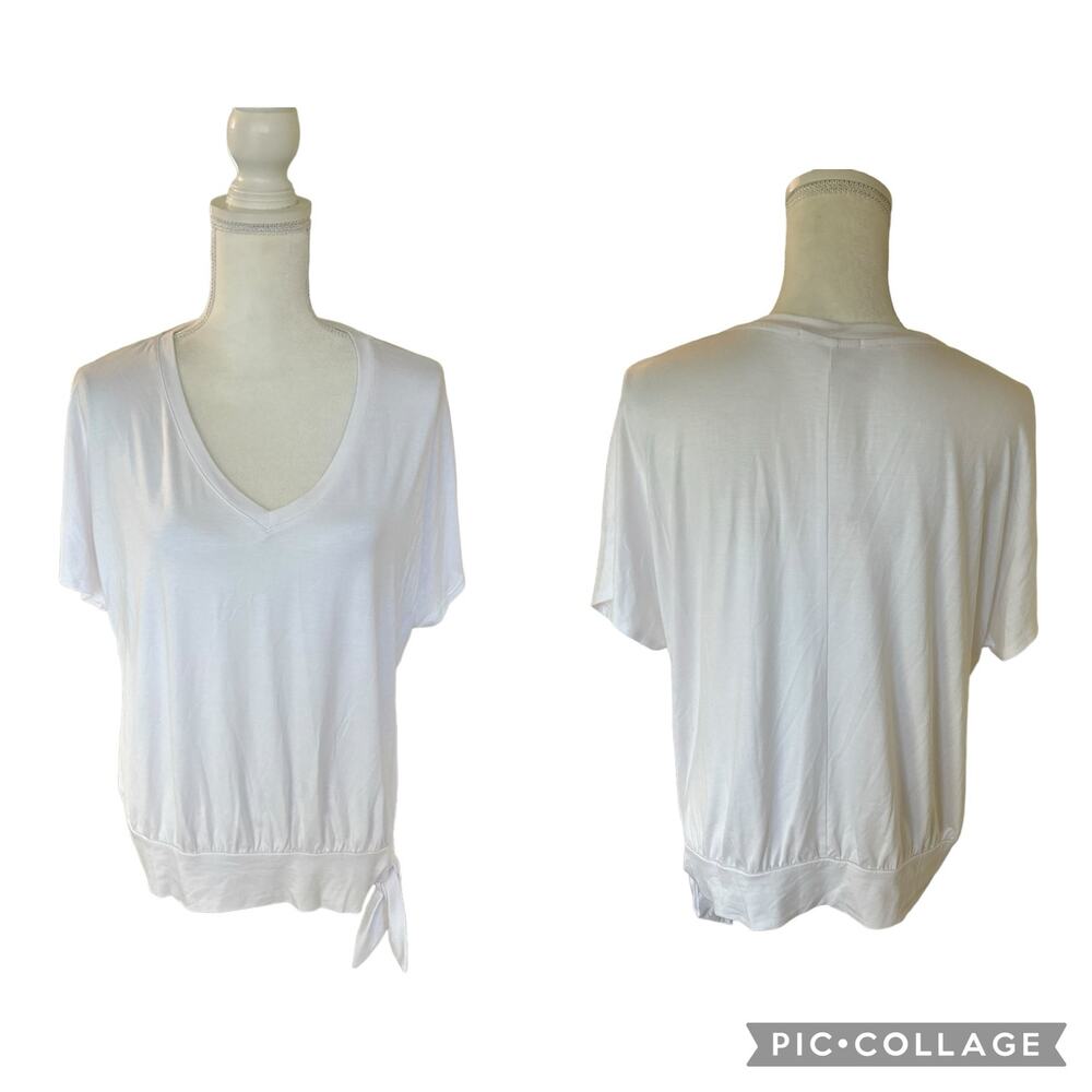 NWT Korye V Neck White Tie Knot Detail Relaxed Fit Cap Sleeve Size Large - Picture 3 of 10